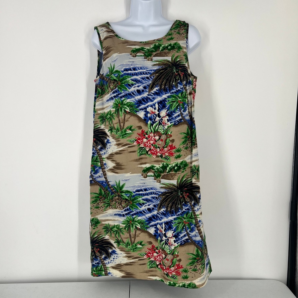 Talbots Womens Size 8 Tropical Scenic Print Sleeveless Lined Shift Dress
